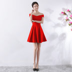 Women's Bridal Wedding Summer Red Short Off-Shoulder Wedding Dress