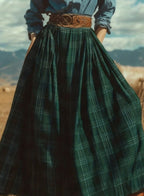 Retro plaid pleated full skirt