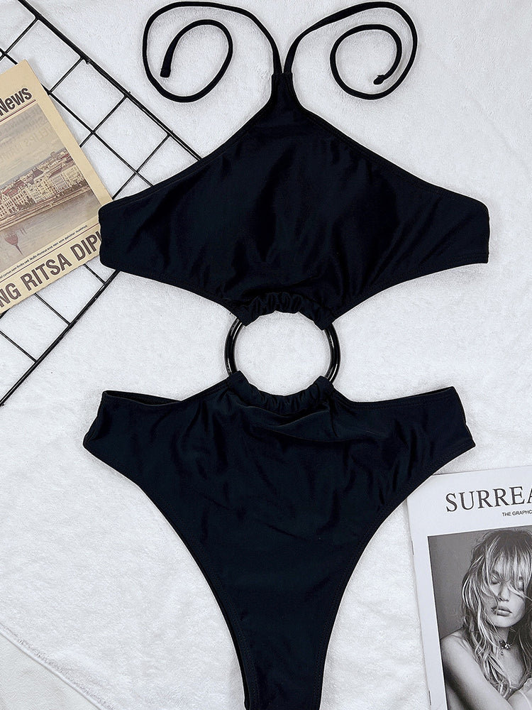 Solid Bandeau One-piece Swimwear