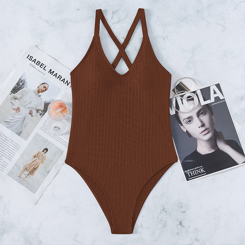 Neck Solid One-piece Swimwear