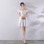 Women's Bridal Wedding Summer Red Short Off-Shoulder Wedding Dress