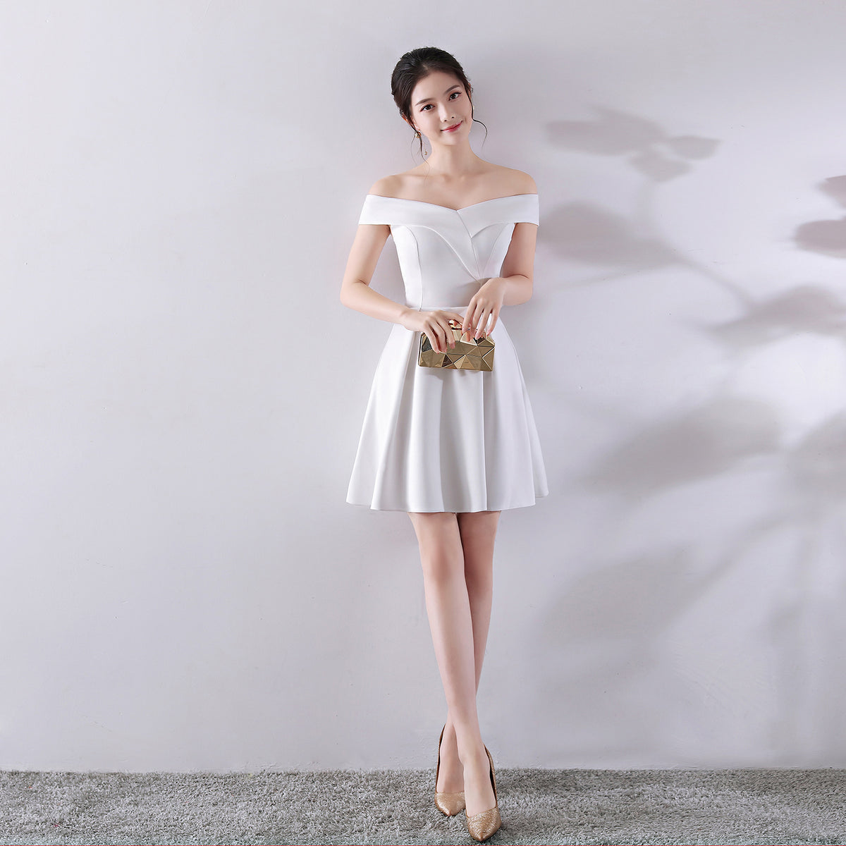 Women's Bridal Wedding Summer Red Short Off-Shoulder Wedding Dress