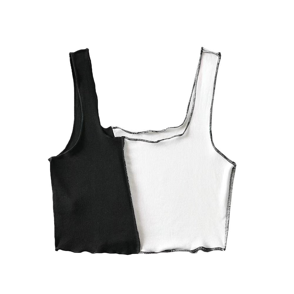 Women's Cotton Color-Block Backless Strap Vest Top