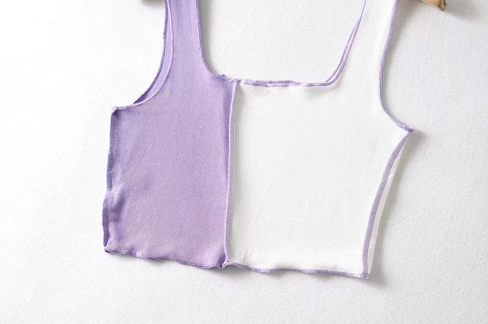Women's Cotton Color-Block Backless Strap Vest Top