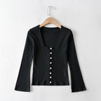 Women's Single-Breasted Long Sleeve Knitted Cardigan Outerwear Top