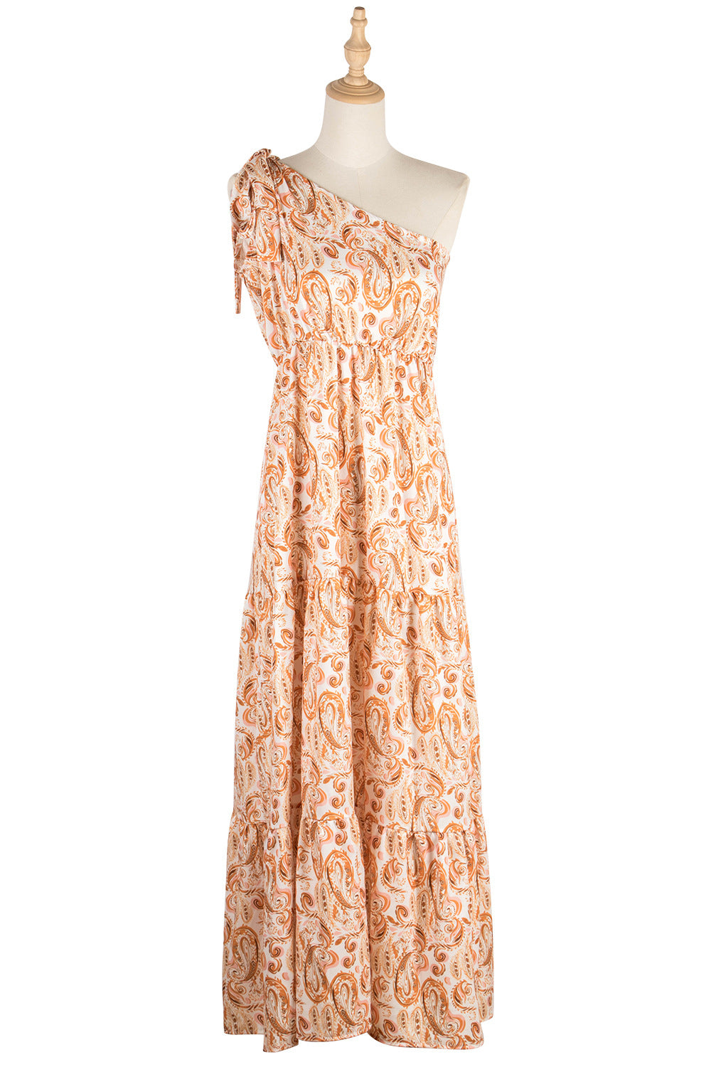 One-Shoulder Backless Printed Swing Dress
