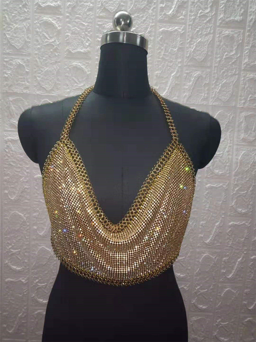Women's Bar Nightclub Sexy Backless Tube Top Metal Rhinestone Spaghetti Straps Cropped Vest Women Clothing