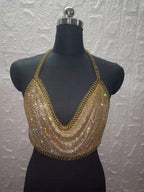 Women's Bar Nightclub Sexy Backless Tube Top Metal Rhinestone Spaghetti Straps Cropped Vest Women Clothing