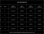 Size chart for women’s sling sheath dress, showing length, bust, waist, and hip