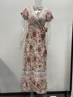 Women's Summer Holiday V-Neck Cardigan Strap Printing Beach Maxi Dress For Women