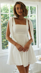 Sundress Shoulder Lace-up Solid Color Short Dress Shoulder Bow Tie Strap
