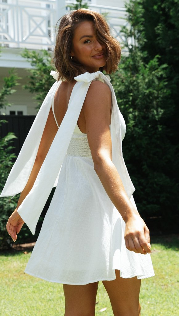 Sundress Shoulder Lace-up Solid Color Short Dress Shoulder Bow Tie Strap
