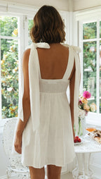 Sundress Shoulder Lace-up Solid Color Short Dress Shoulder Bow Tie Strap