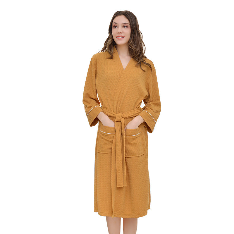 Spring Autumn Thickened Men Lady Couple Nightgown Korean-Style Three-Quarter Sleeve Absorbent Waffle Nightgown