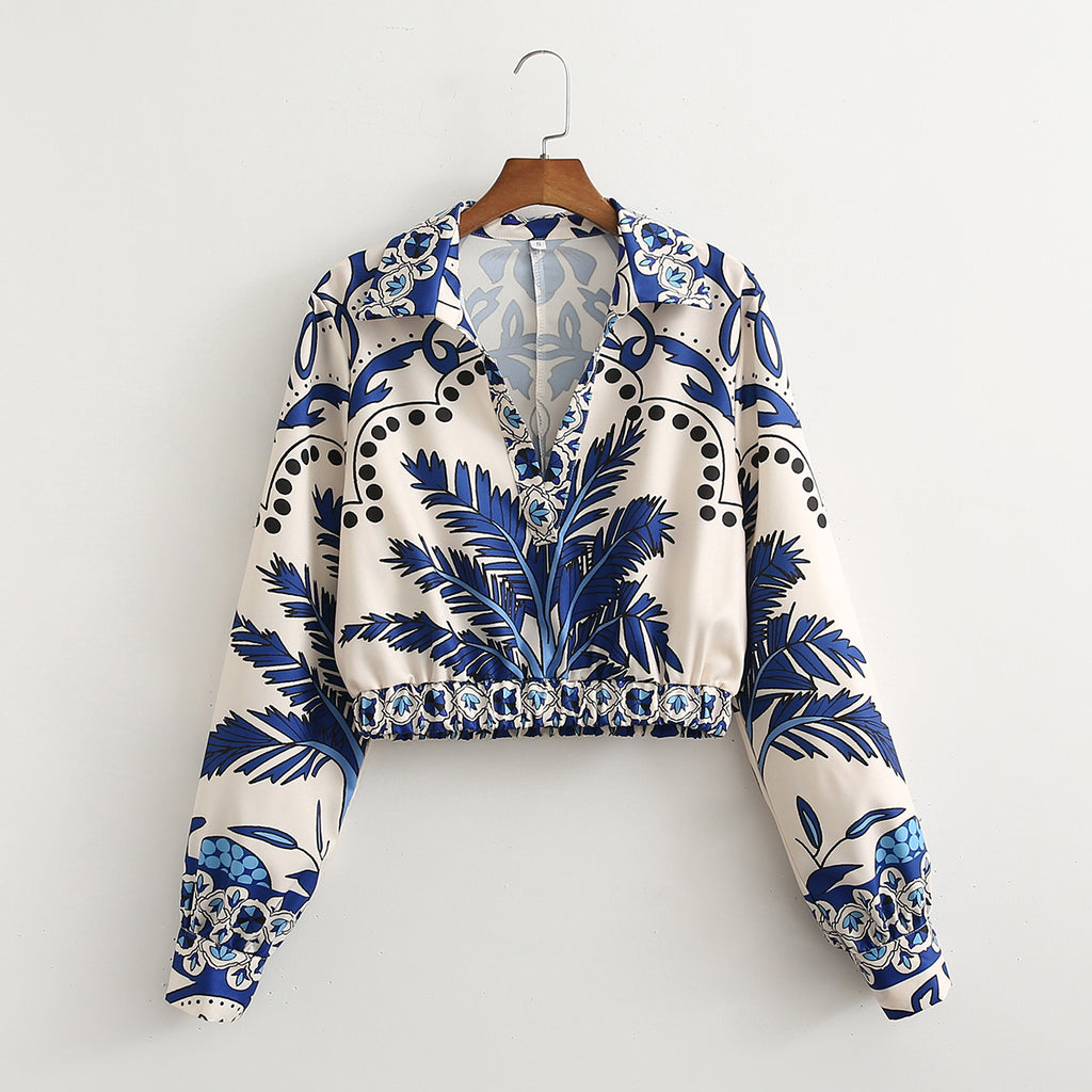 Women's Summer Women Clothing Long Sleeve Positioning Printed Shirt
