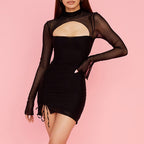 Mesh Cutout Long Sleeve Bodycon Mini Dress