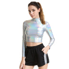 Women's Wear Slim Patent Leather Long Sleeve Small Turtleneck