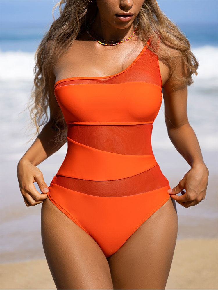 Solid Hollow One-piece Swimwear