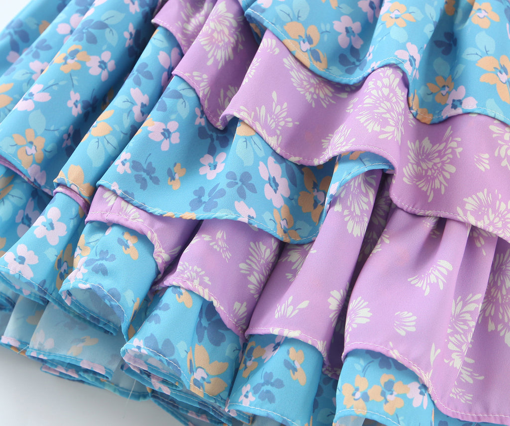 Women's Early Spring Women Clothing Square Collar Ruffled Design Printed Dress For Women Smocked Patchwork Macthing