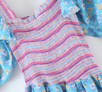 Women's Early Spring Women Clothing Square Collar Ruffled Design Printed Dress For Women Smocked Patchwork Macthing