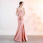 Sling Deep V Plunge Evening Party Dress Long Sexy Slim Fit Slit Nightclub Performance Socialite Evening Dress