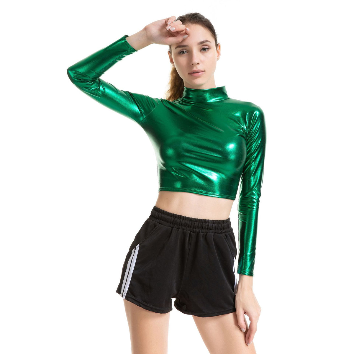 Women's Wear Slim Patent Leather Long Sleeve Small Turtleneck