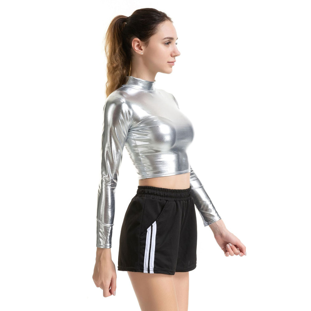Women's Wear Slim Patent Leather Long Sleeve Small Turtleneck