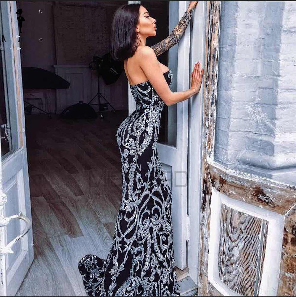 Women's Bandeau One-Shoulder Vintage Sequined Evening Elegant Dress