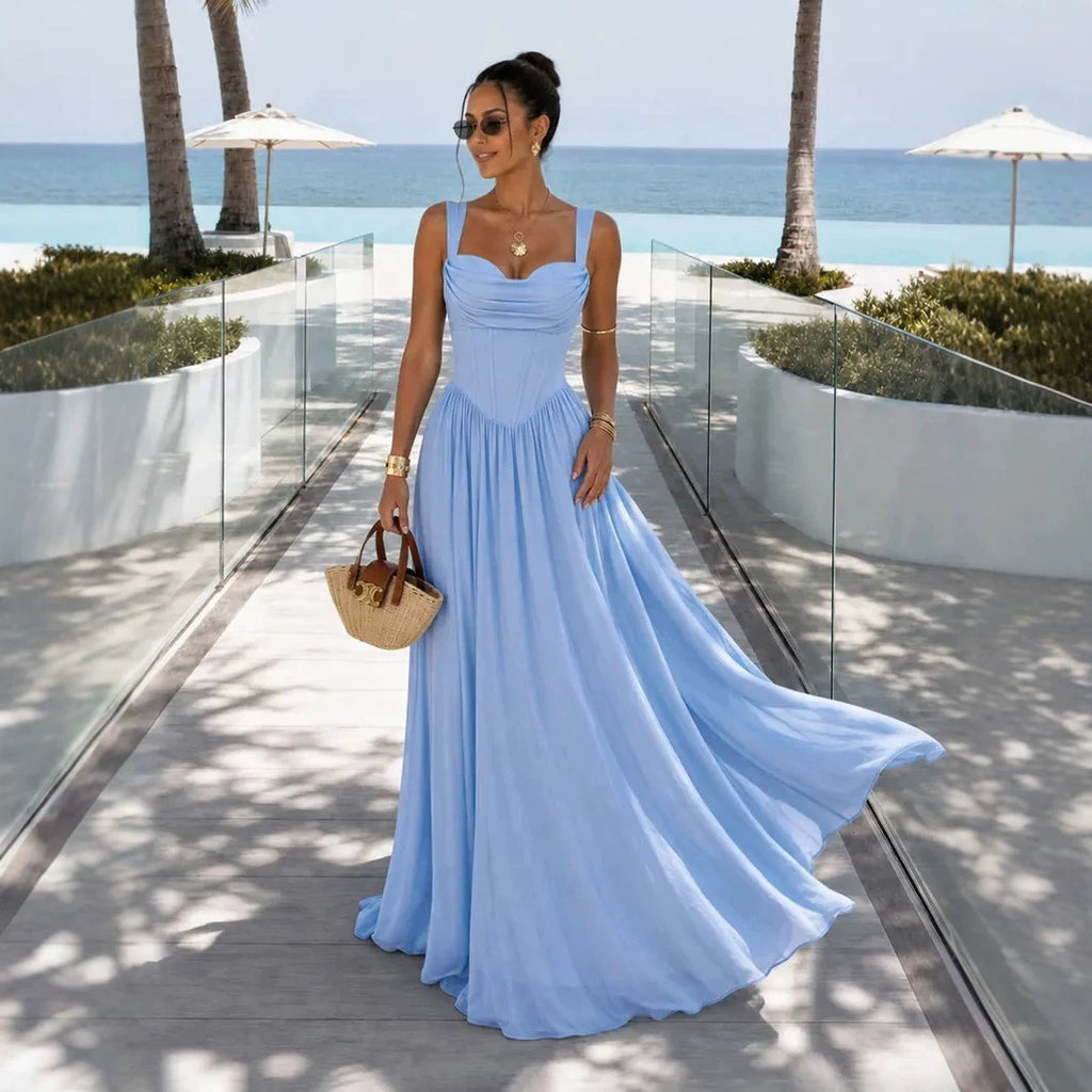 Strapless high-waist A-line maxi dress