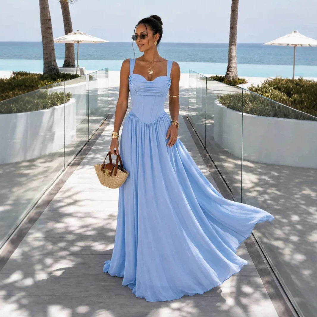 Strapless high-waist A-line maxi dress