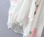 Pink Peony Printed Square-Neck Puff Sleeve Princess Dress