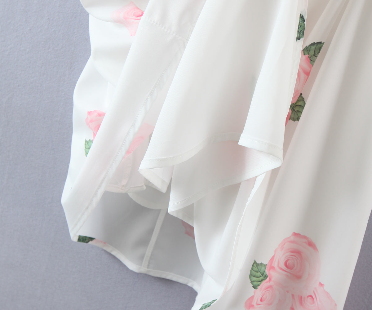 Pink Peony Printed Square-Neck Puff Sleeve Princess Dress