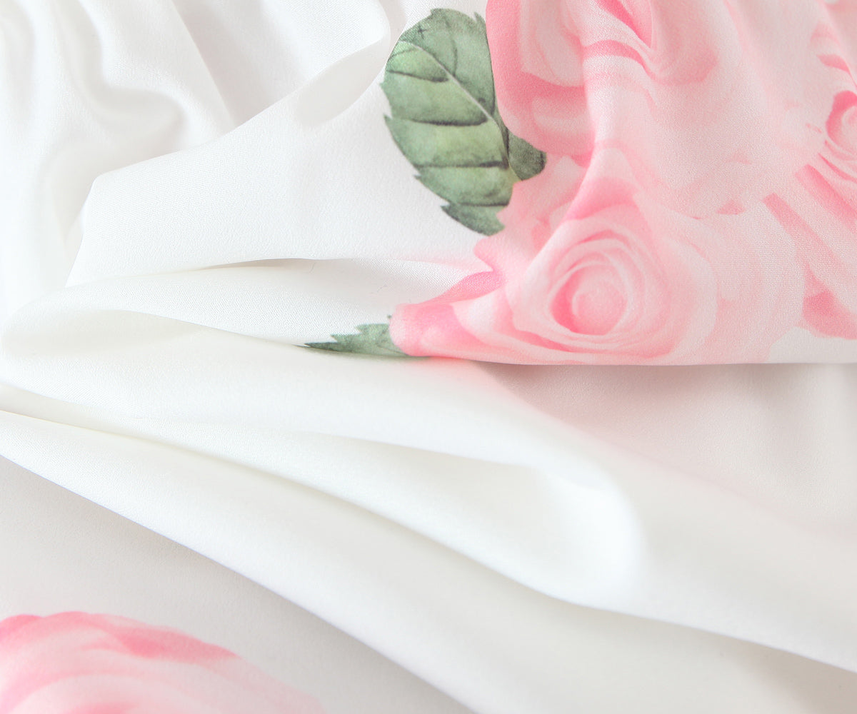 Pink Peony Printed Square-Neck Puff Sleeve Princess Dress