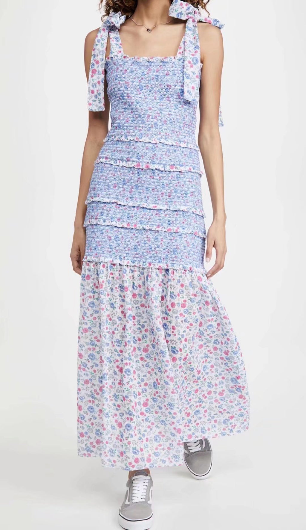 Women's Strap Dress Floral Lace Bow Strap Tie Strap Tie Strap Smocked Patchwork Macthing
