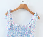 Women's Strap Dress Floral Lace Bow Strap Tie Strap Tie Strap Smocked Patchwork Macthing