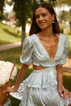Women's V-Neck Floral Cutout Short-Sleeve Mini Dress