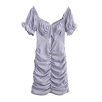 Early Spring Women Clothing French Fashionable Pleated Puff Sleeve Dress