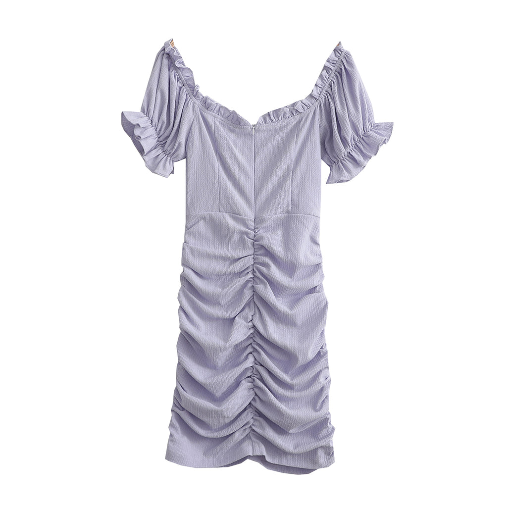 Early Spring Women Clothing French Fashionable Pleated Puff Sleeve Dress
