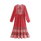 Women's Summer Women Holiday Rayon Positioning Printed Long-Sleeved Dress Long
