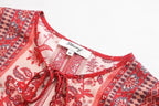Women's Summer Women Holiday Rayon Positioning Printed Long-Sleeved Dress Long