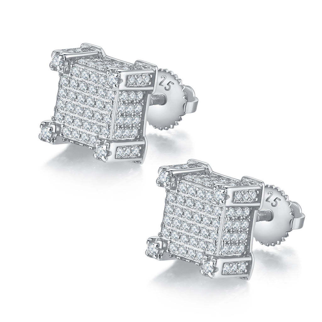 S925 silver moissanite 3D cube stud earrings