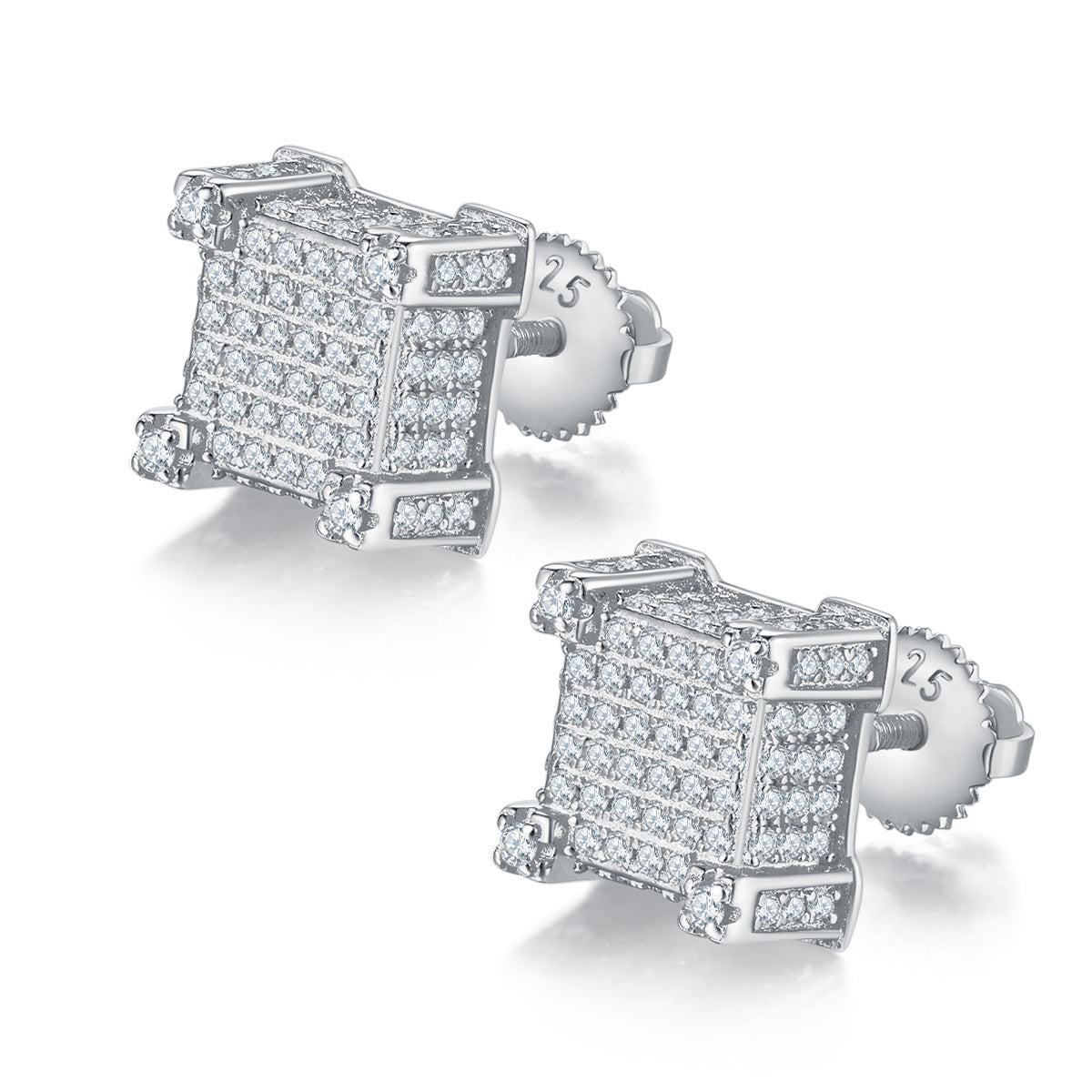 S925 silver moissanite 3D cube stud earrings