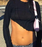 Women's Long-Sleeve Asymmetric Cropped T-Shirt