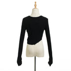 Women's Long-Sleeve Asymmetric Cropped T-Shirt