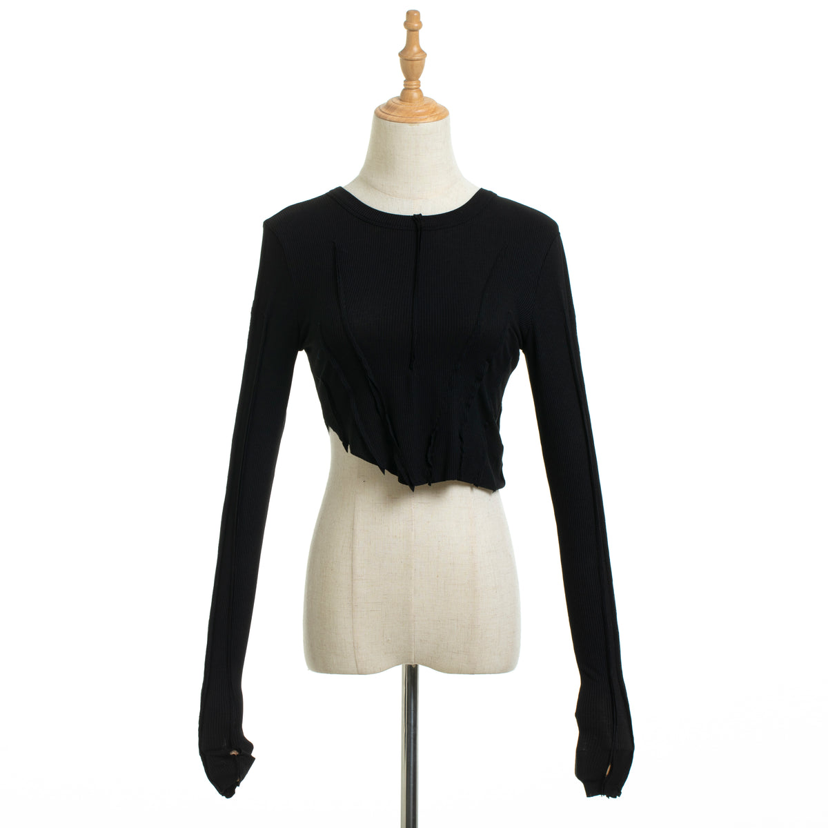 Women's Long-Sleeve Asymmetric Cropped T-Shirt