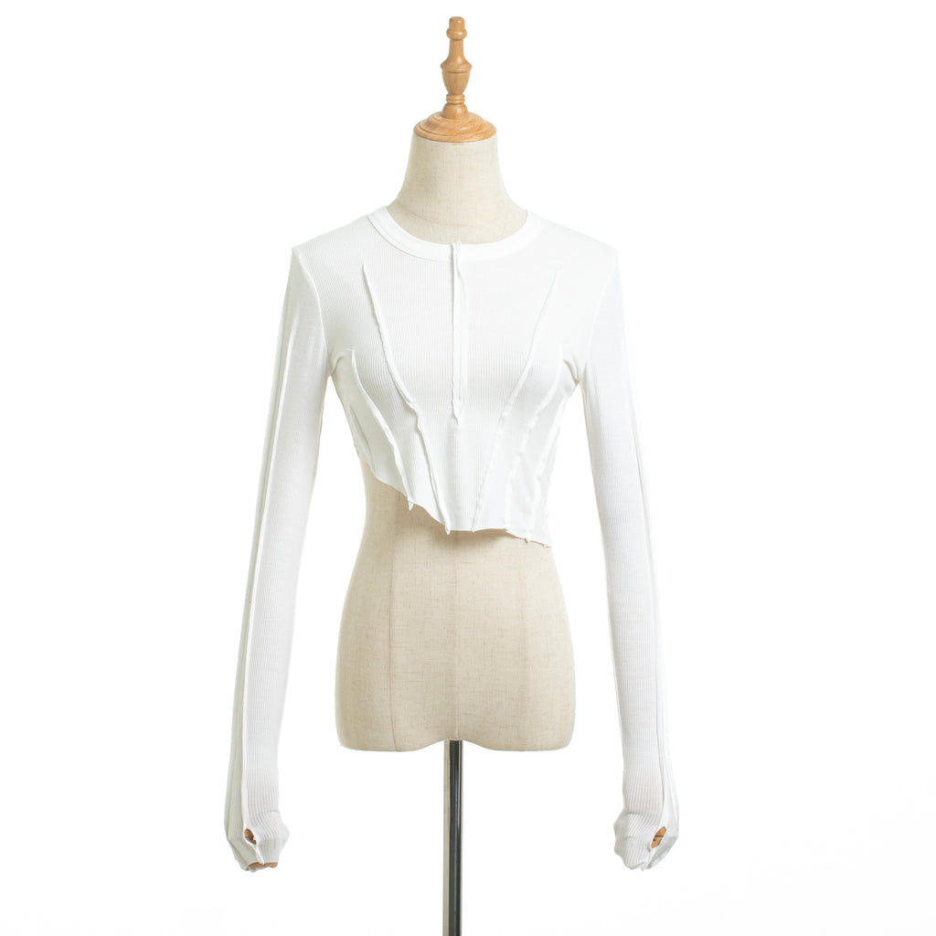 Women's Long-Sleeve Asymmetric Cropped T-Shirt