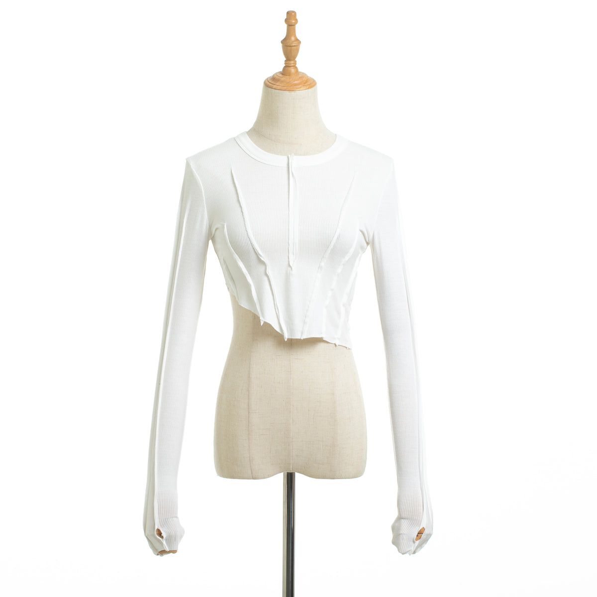 Women's Long-Sleeve Asymmetric Cropped T-Shirt