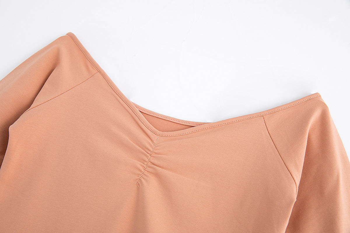 Pleated V Neck Stretch Bodysuit