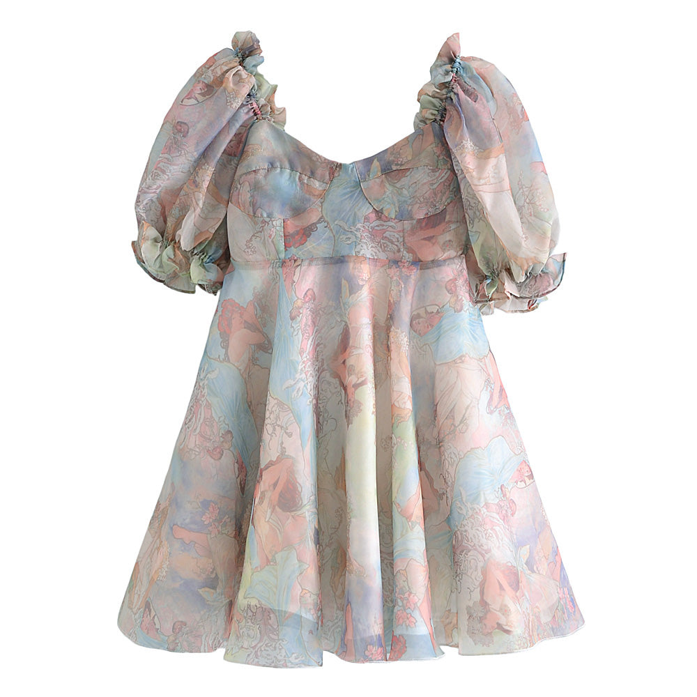 Women's Organza Printed Pattern Princess Dress