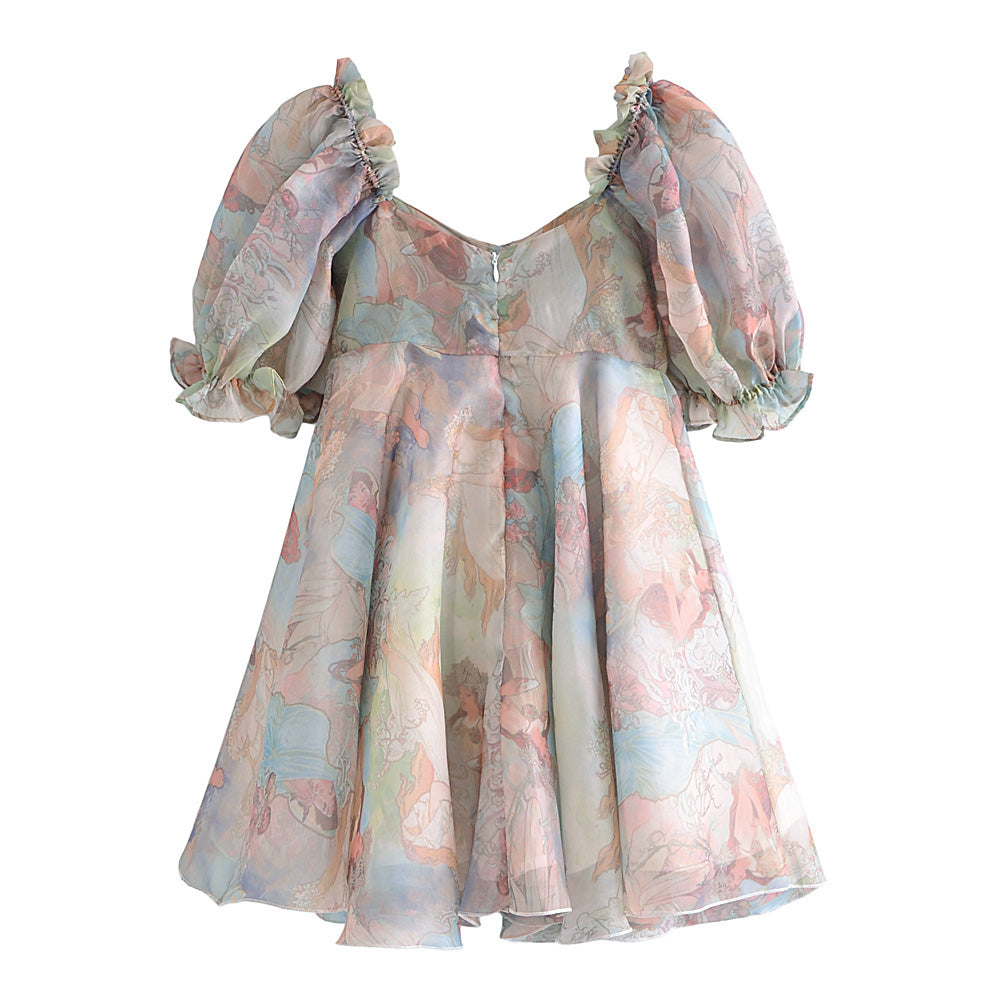 Women's Organza Printed Pattern Princess Dress